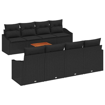Gartensofa-set mit Speicher 9 pcs Schwarz Poly-Rattan