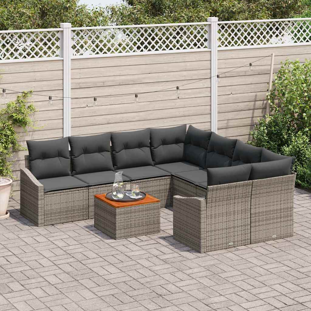 Gartensofa-set mit Speicher 9 pcs Grau Poly-Rattan