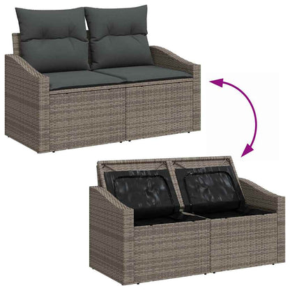 Gartensofa-set mit Speicher 9 pcs Grau Poly-Rattan