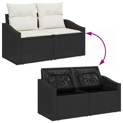 Gartensofa-set mit Speicher 6 pcs Schwarz und Creme Poly-Rattan
