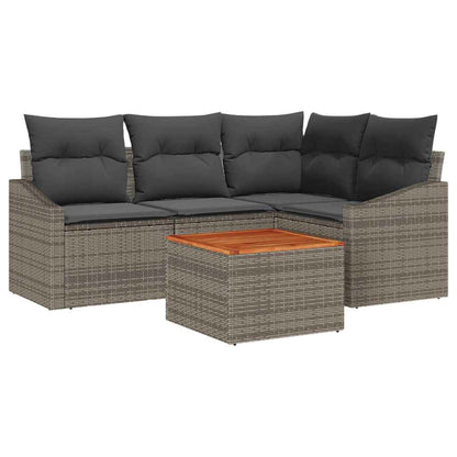 Gartensofa-set mit Speicher 5 pcs Grau Poly-Rattan
