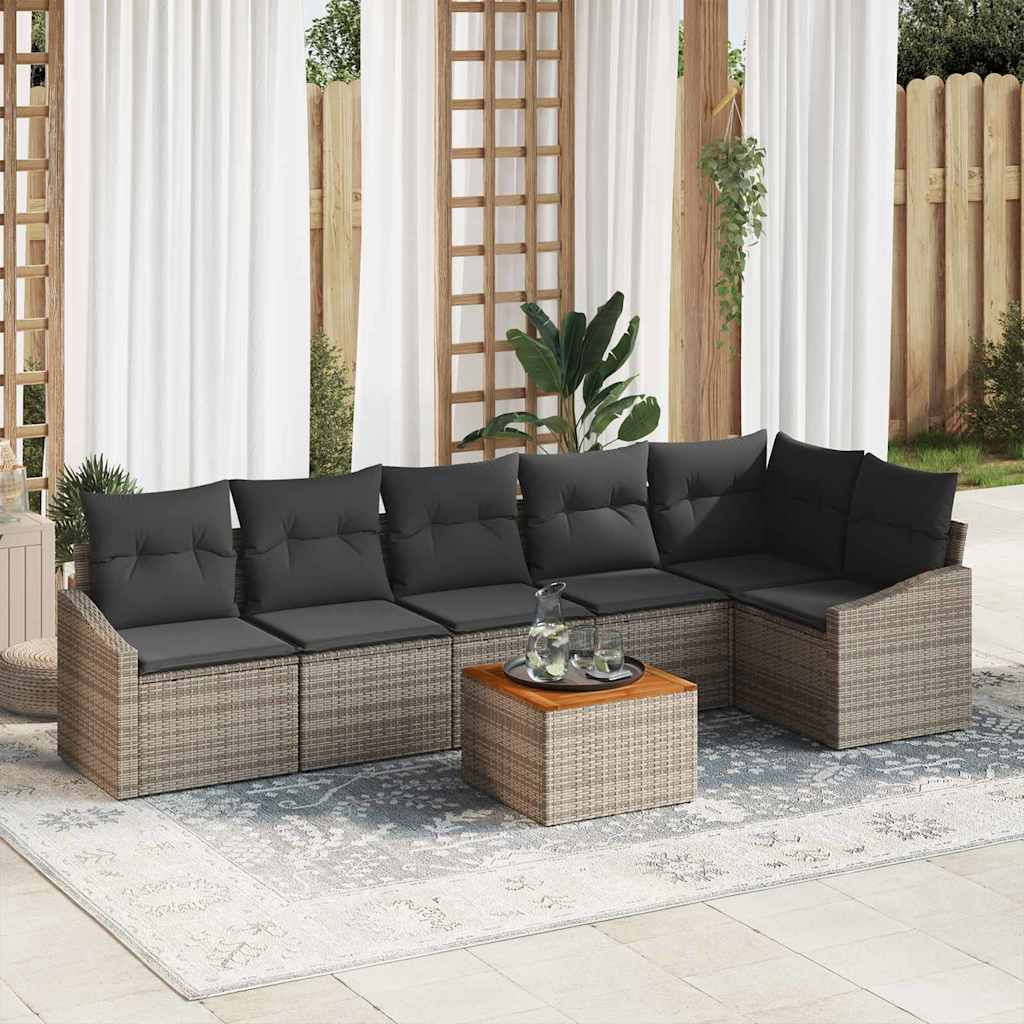Gartensofa-set mit Speicher 7 pcs Grau Poly-Rattan
