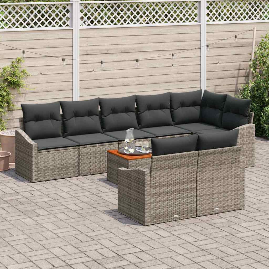 Gartensofa-set mit Speicher 9 pcs Grau Poly-Rattan