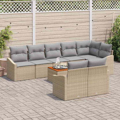 Gartensofa-set 9 pcs Beige und Hellgrau Poly-Rattan