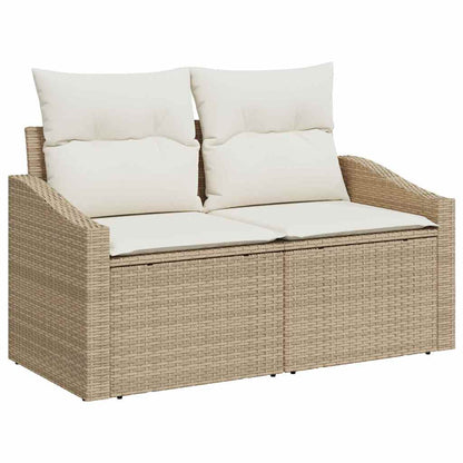Gartensofa-set mit Speicher 9 pcs Beige und Creme Poly-Rattan