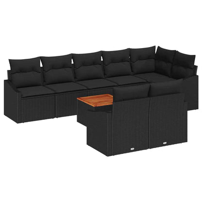 Gartensofa-set mit Speicher 9 pcs Schwarz Poly-Rattan