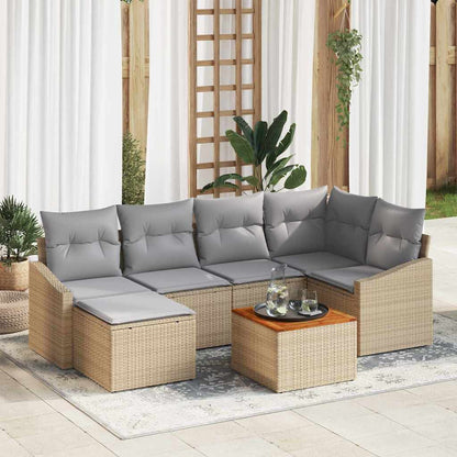 Gartensofa-set 7 pcs Beige und Hellgrau Poly-Rattan