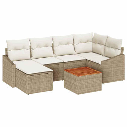 Gartensofa-set mit Speicher 7 pcs Beige und Creme Poly-Rattan