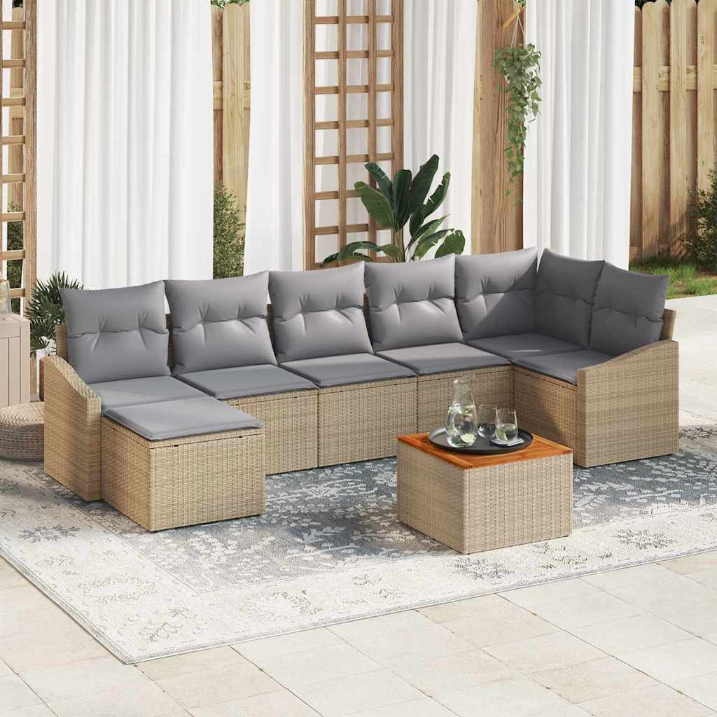 Gartensofa-set 8 pcs Beige und Hellgrau Poly-Rattan
