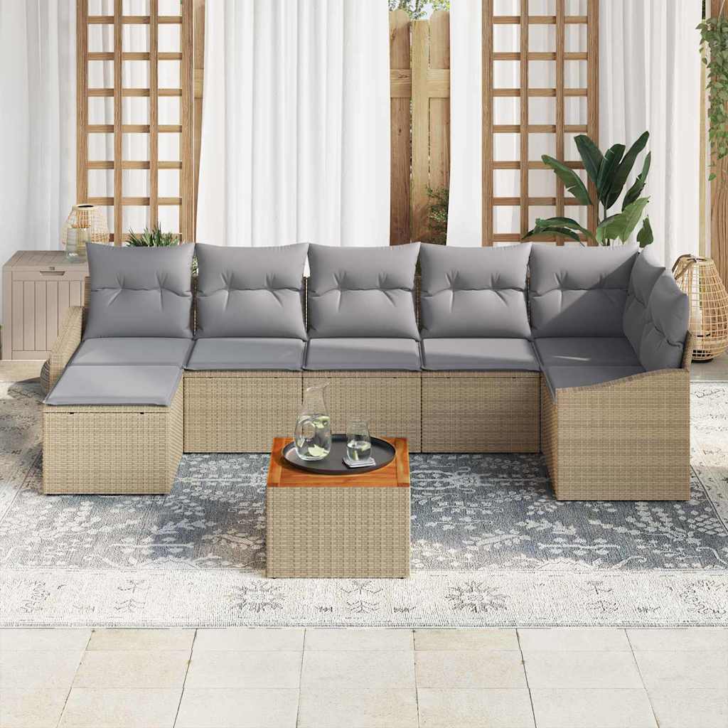 Gartensofa-set 8 pcs Beige und Hellgrau Poly-Rattan