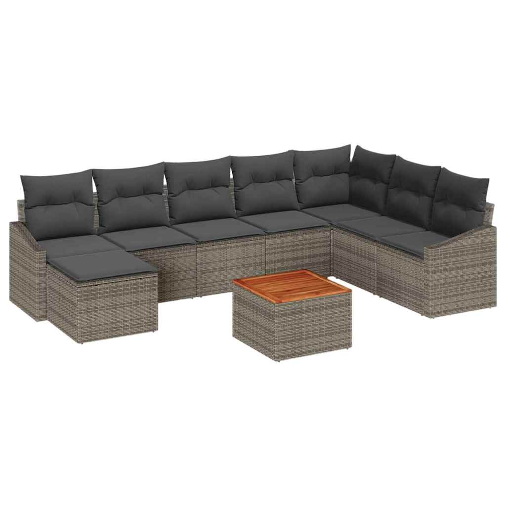 Gartensofa-set mit Speicher 9 pcs Grau Poly-Rattan