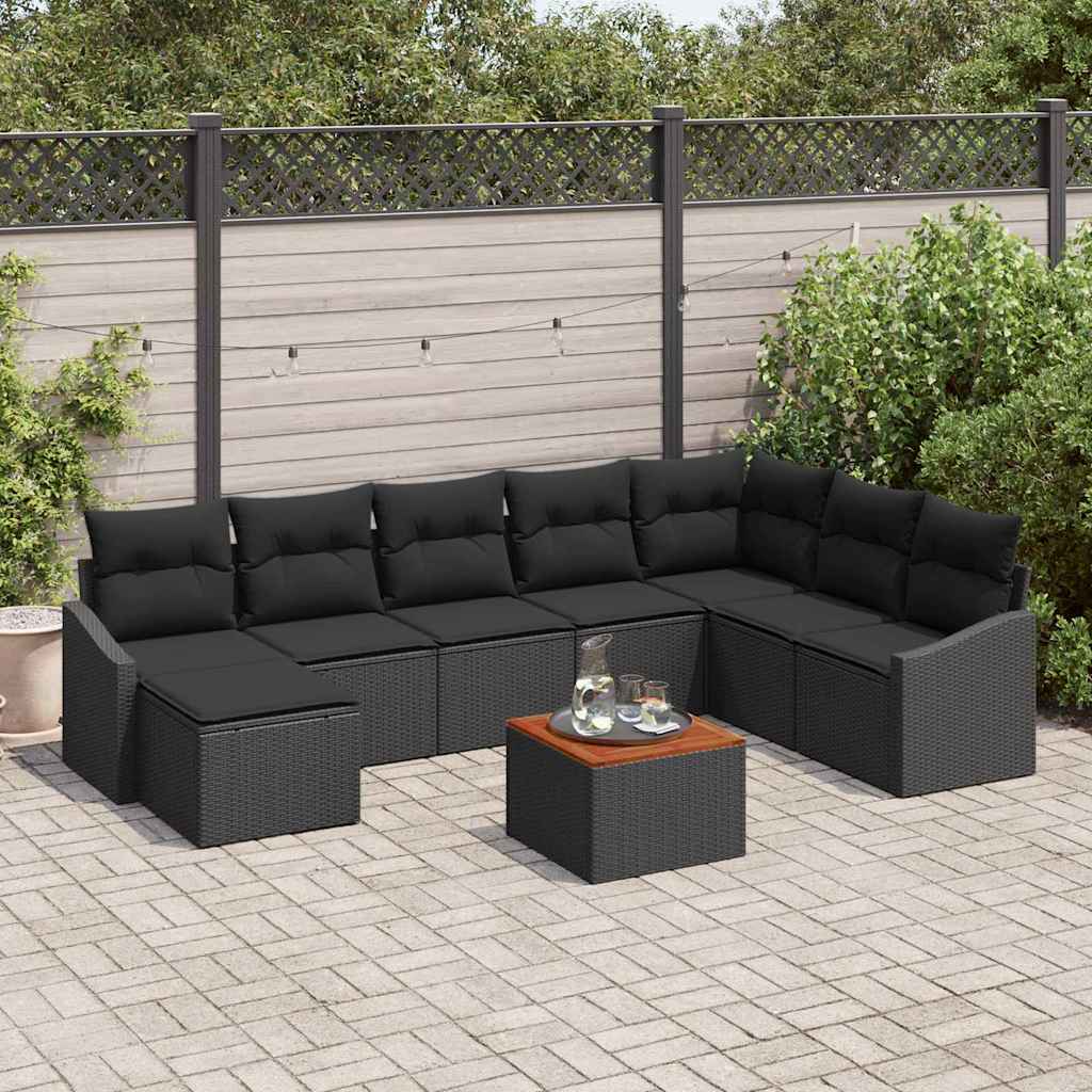 Gartensofa-set mit Speicher 9 pcs Schwarz Poly-Rattan