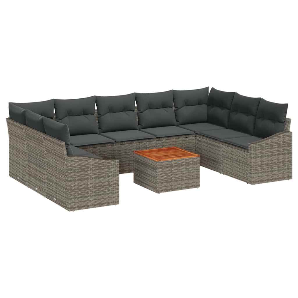 Gartensofa-set mit Speicher 10 pcs Grau Poly-Rattan