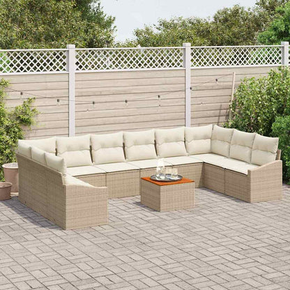 Gartensofa-set mit Speicher 11 pcs Beige und Creme Poly-Rattan
