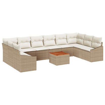 Gartensofa-set mit Speicher 11 pcs Beige und Creme Poly-Rattan