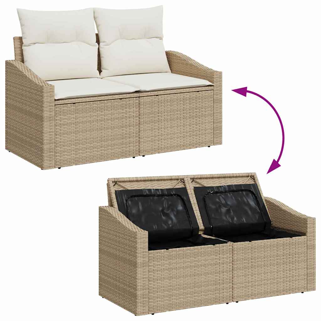Gartensofa-set mit Speicher 11 pcs Beige und Creme Poly-Rattan