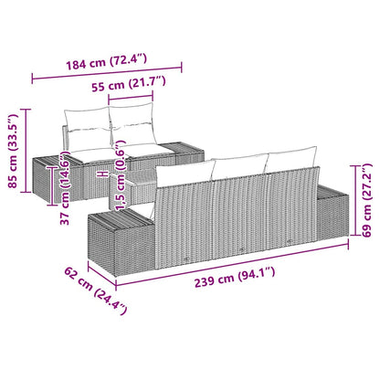 Gartensofa-set mit Speicher 6 pcs Schwarz und Creme Poly-Rattan
