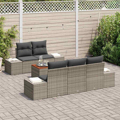 Gartensofa-set mit Speicher 6 pcs Grau Poly-Rattan