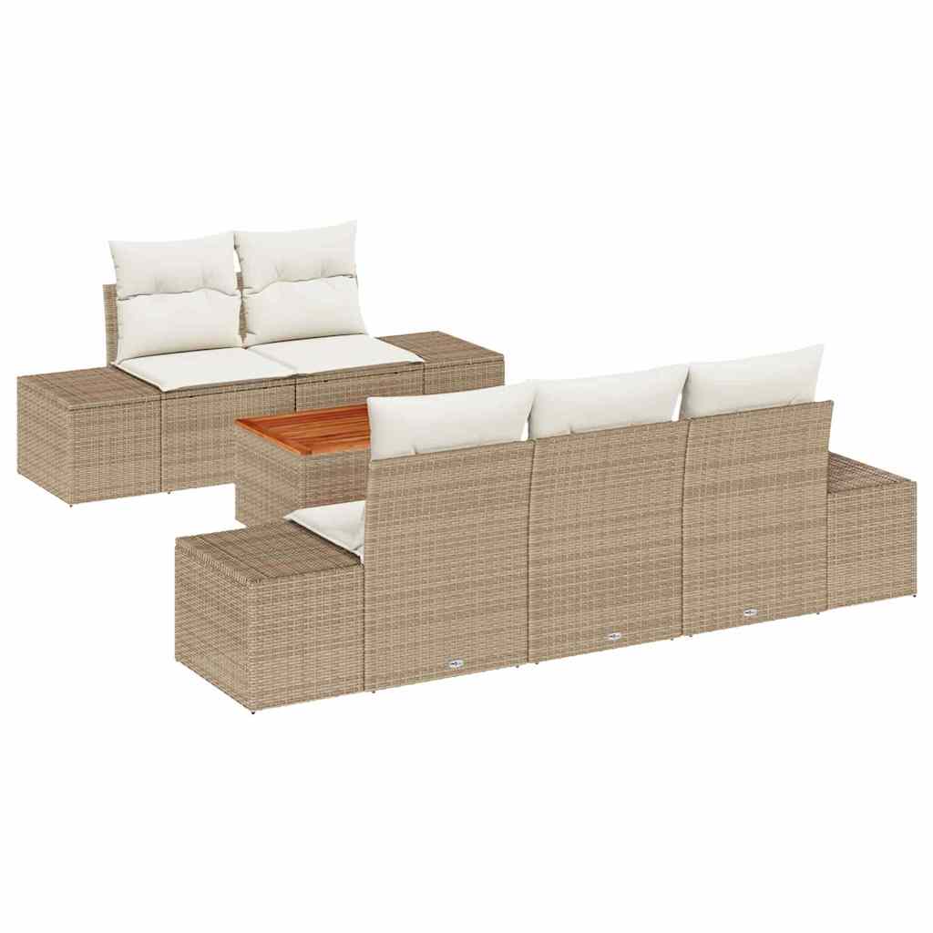 Gartensofa-set mit Speicher 6 pcs Beige und Creme Poly-Rattan