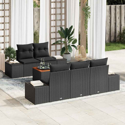 Gartensofa-set mit Speicher 6 pcs Schwarz Poly-Rattan