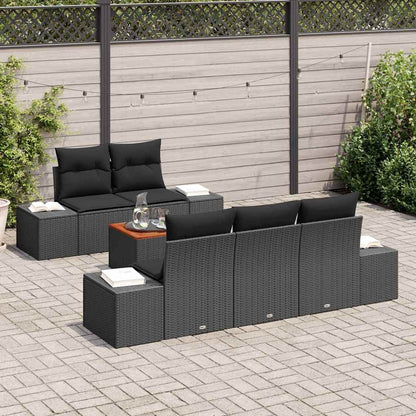 Gartensofa-set mit Speicher 6 pcs Schwarz Poly-Rattan