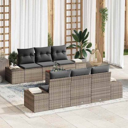 Gartensofa-set mit Speicher 7 pcs Grau Poly-Rattan