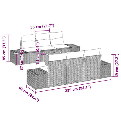 Gartensofa-set mit Speicher 7 pcs Schwarz Poly-Rattan