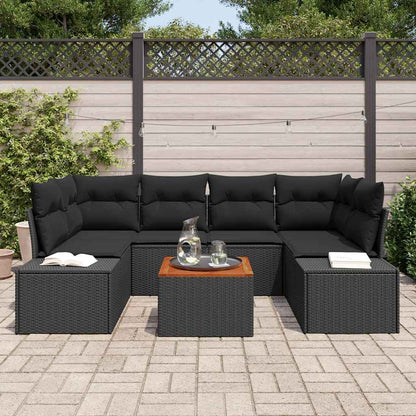 Gartensofa-set mit Speicher 7 pcs Schwarz Poly-Rattan