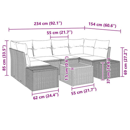 Gartensofa-set mit Speicher 7 pcs Schwarz Poly-Rattan