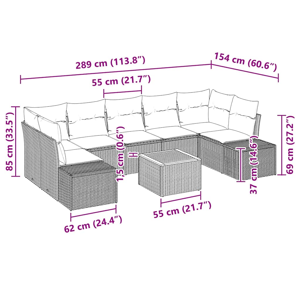 Gartensofa-set mit Speicher 8 pcs Grau Poly-Rattan