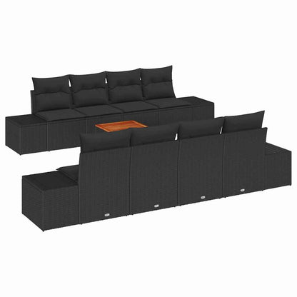 Gartensofa-set mit Speicher 9 pcs Schwarz Poly-Rattan