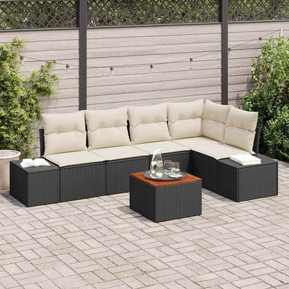 Gartensofa-set mit Speicher 6 pcs Schwarz und Creme Poly-Rattan