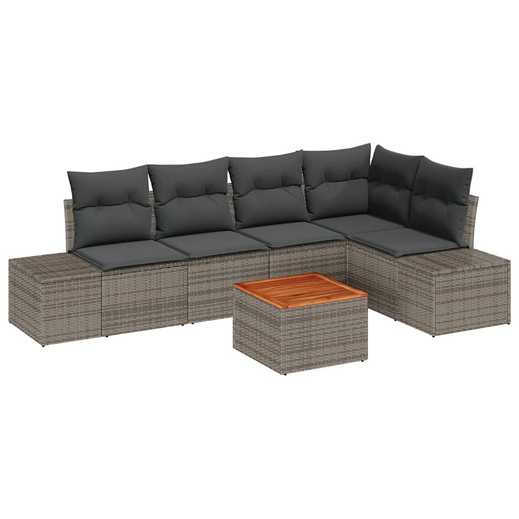 Gartensofa-set mit Speicher 6 pcs Grau Poly-Rattan