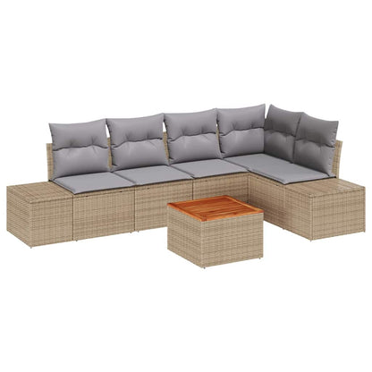 Gartensofa-set 6 pcs Beige und Hellgrau Poly-Rattan