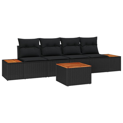Garten-Sofa-Set mit Kissen 5 pcs Schwarz Poly Rattan