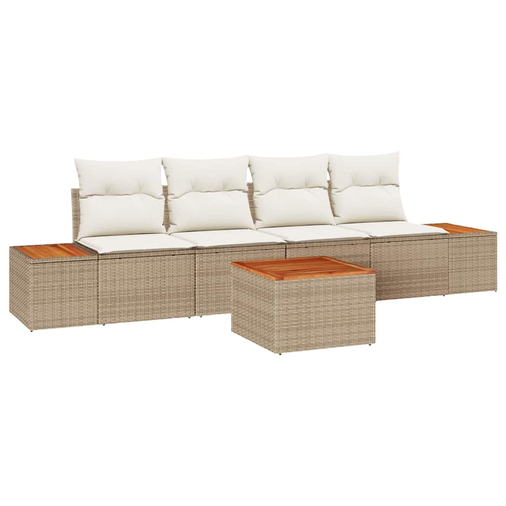 Garten-Sofa-Set mit Kissen mit Speicher 5 pcs Beige Poly Rattan
