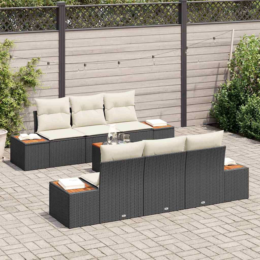 Garten-Sofa-Set mit Speicher 7 pcs Schwarz Poly Rattan