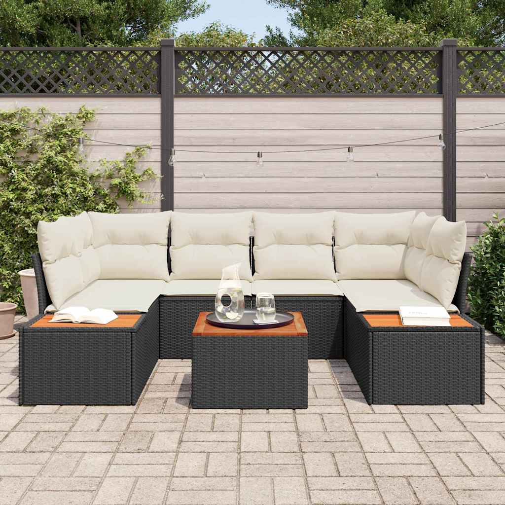 Garten-Sofa-Set mit Kissen 6 pcs Schwarz Poly Rattan