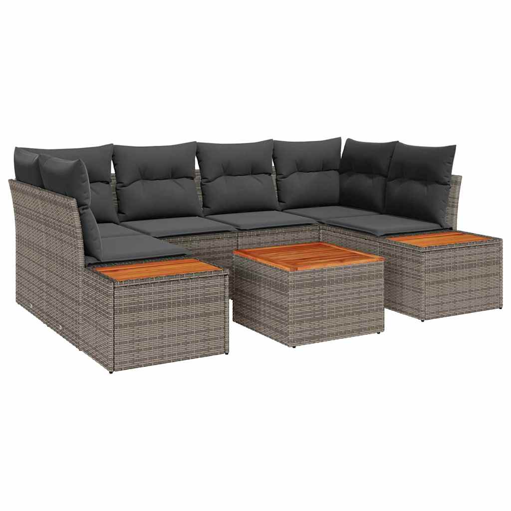 Garten-Sofa-Set mit Kissen mit Speicher 6 pcs Grau Poly Rattan