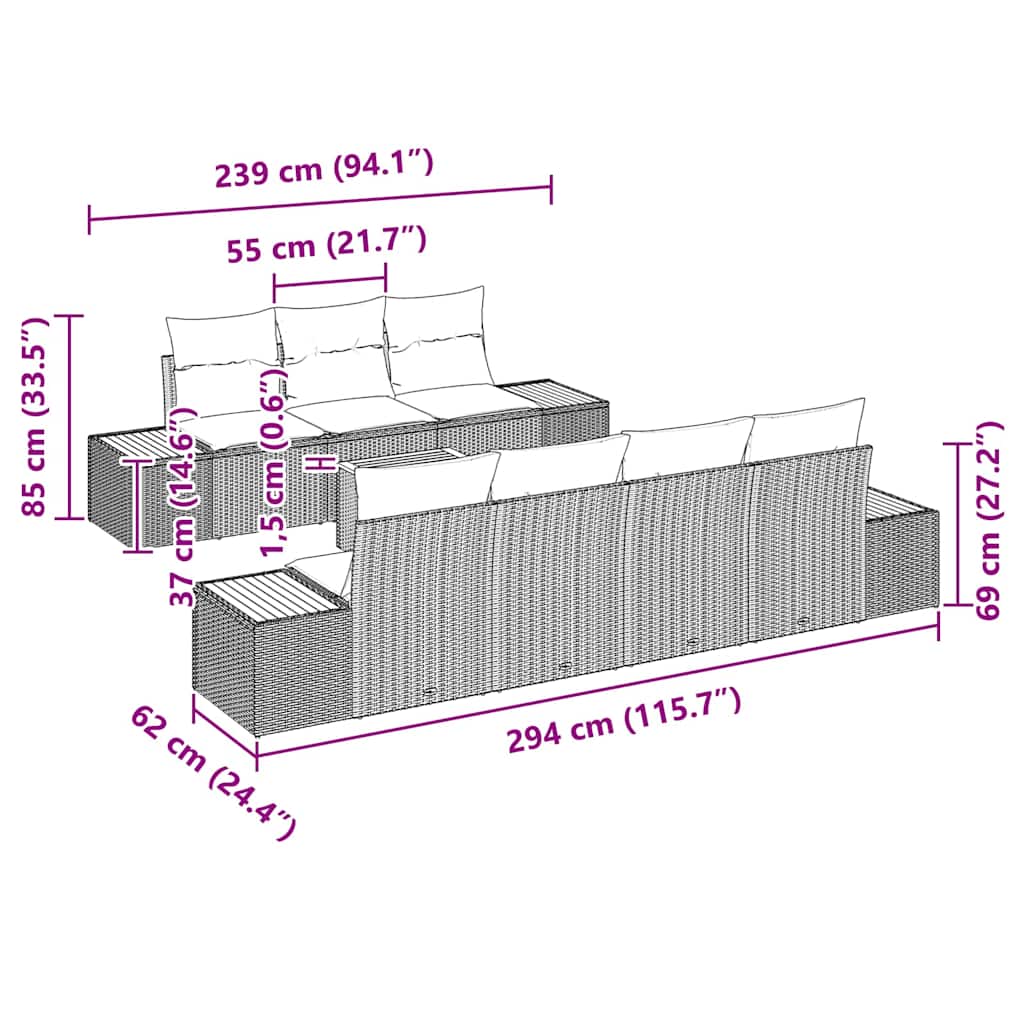 Garten-Sofa-Set mit Kissen mit Speicher 8 pcs Grau Poly Rattan
