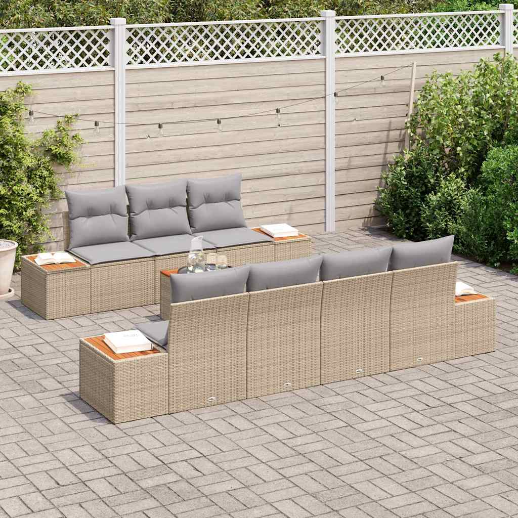 Garten-Sofa-Set mit Kissen mit Speicher 8 pcs Beige Poly Rattan