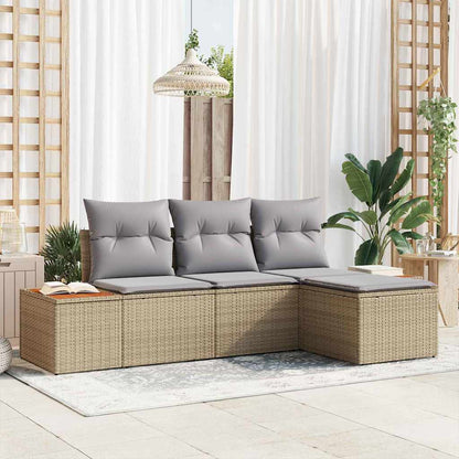 Gartensofa-set mit Kissen 4 pcs Beige und Hellgrau Poly Rattan