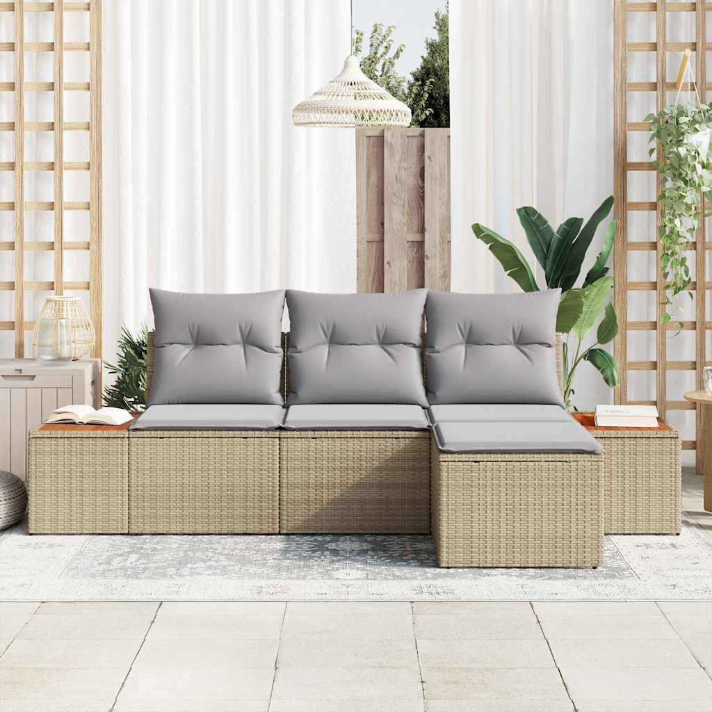 Gartensofa-set mit Kissen 4 pcs Beige und Hellgrau Poly Rattan