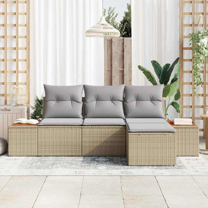 Gartensofa-set mit Kissen 4 pcs Beige und Hellgrau Poly Rattan