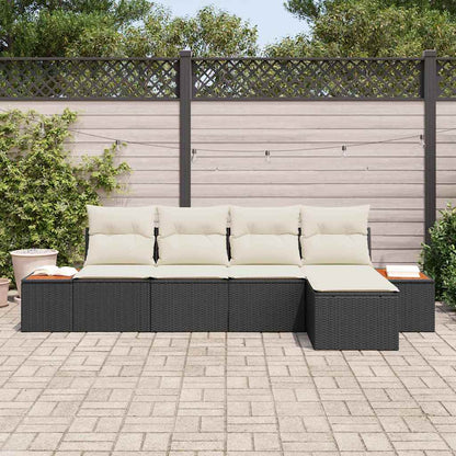 Gartensofa-set mit Kissen 6 pcs Schwarz und Creme Polyrattan