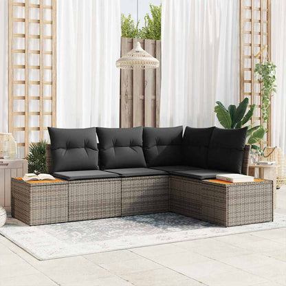 Gartensofa-set mit Kissen mit Speicher 4 pcs Grau Polyrattan