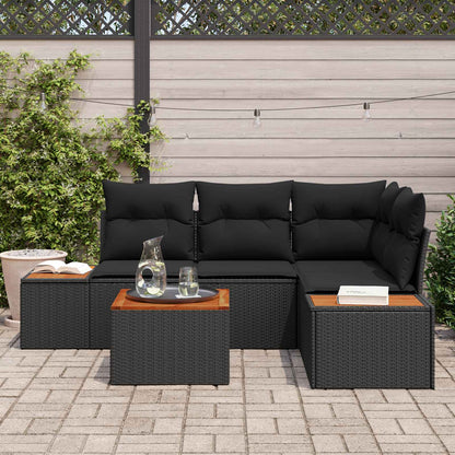 Gartensofa-set mit Kissen mit Speicher 4 pcs Schwarz Polyrattan