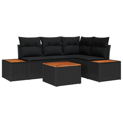 Gartensofa-set mit Kissen mit Speicher 4 pcs Schwarz Polyrattan