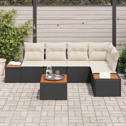 Garten-Sofa-Set mit Kissen 6 pcs Schwarz und Creme Poly Rattan