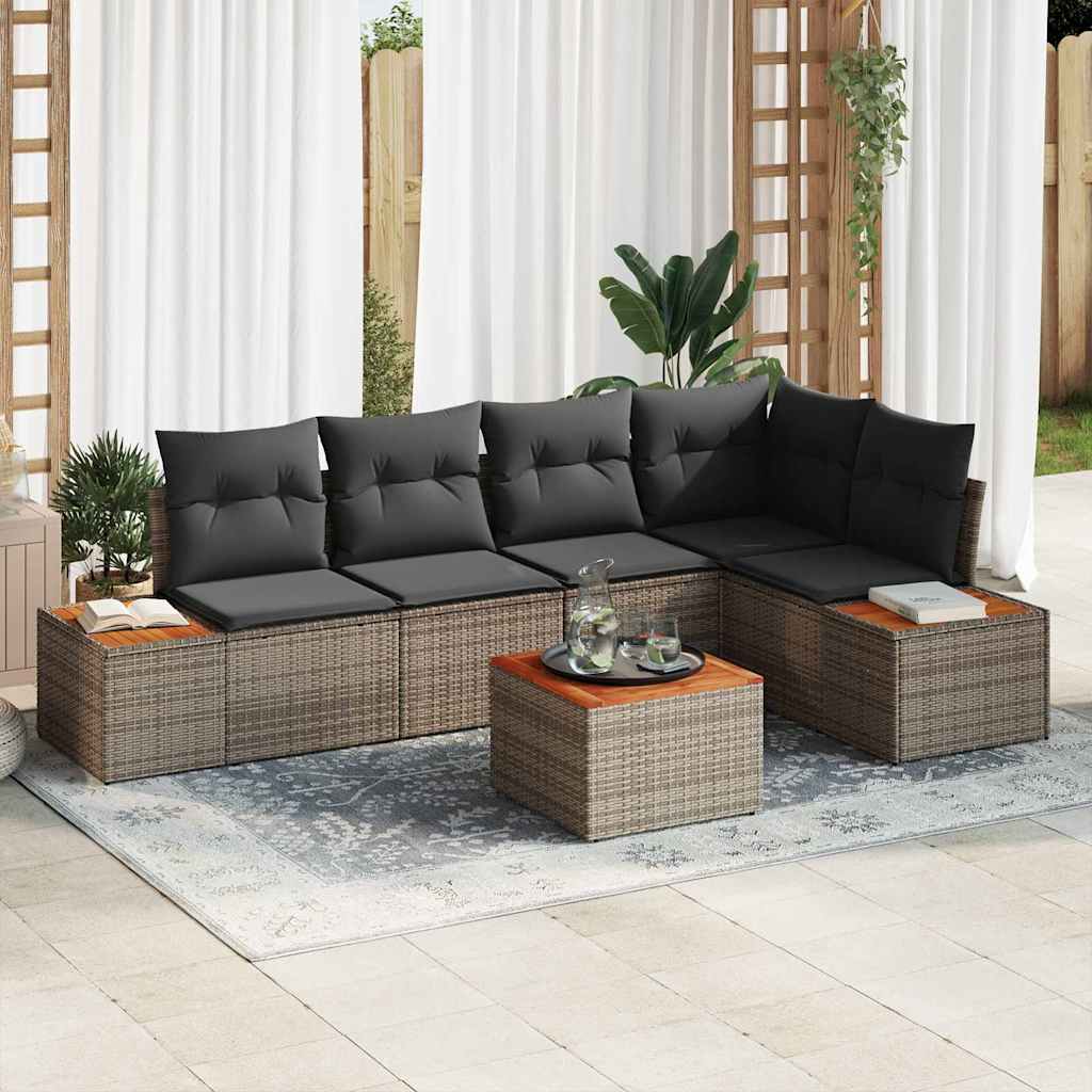 Garten-Sofa-Set mit Kissen mit Speicher 6 pcs Grau Poly Rattan